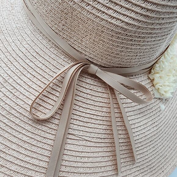 August Hat Company Wide Brim Floppy Hat Woven Floral Tie Detail Beach Tropical - Picture 6 of 16